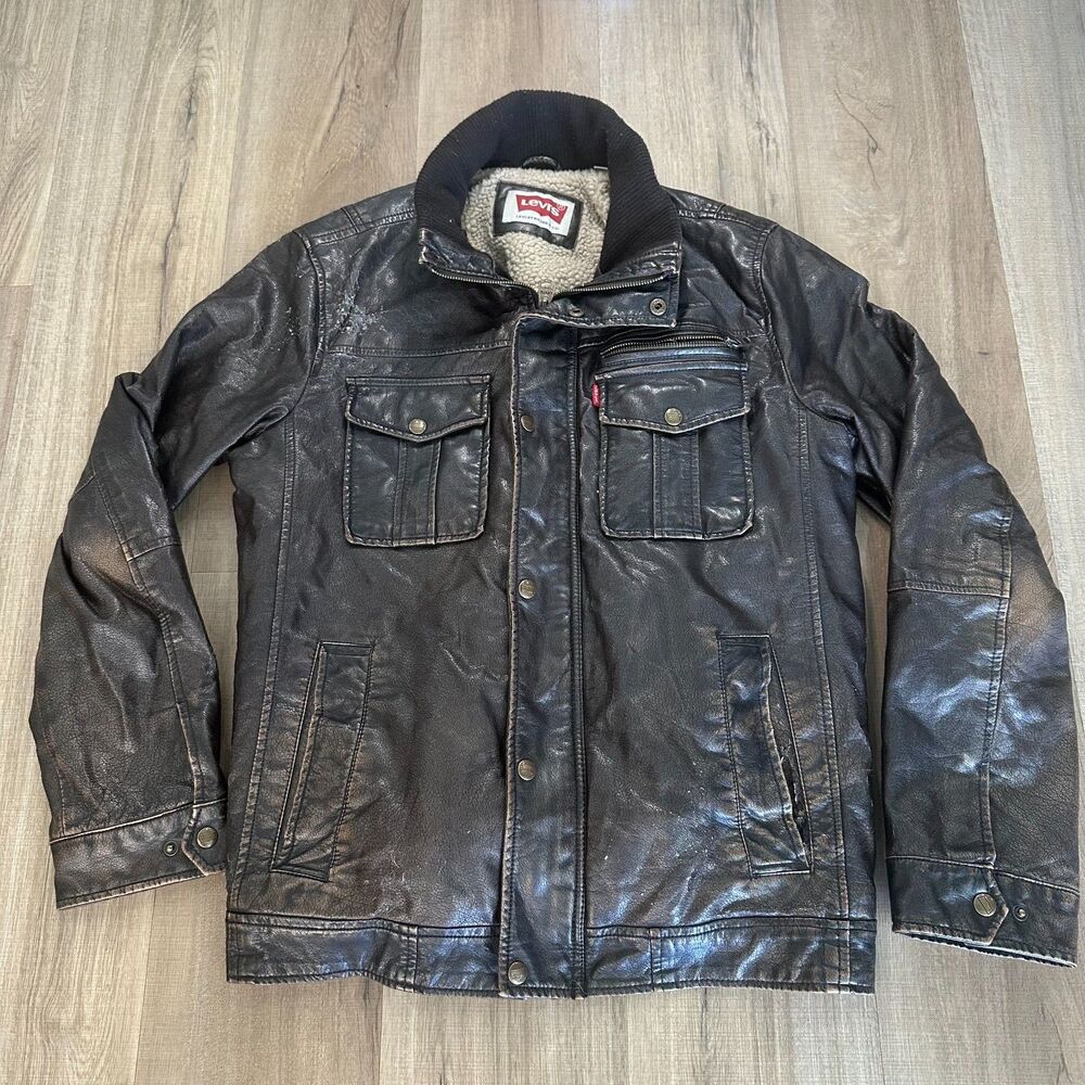 Levi Strauss Co. Faux Leather Bomber Aviator Jacket Sherpa M Medium